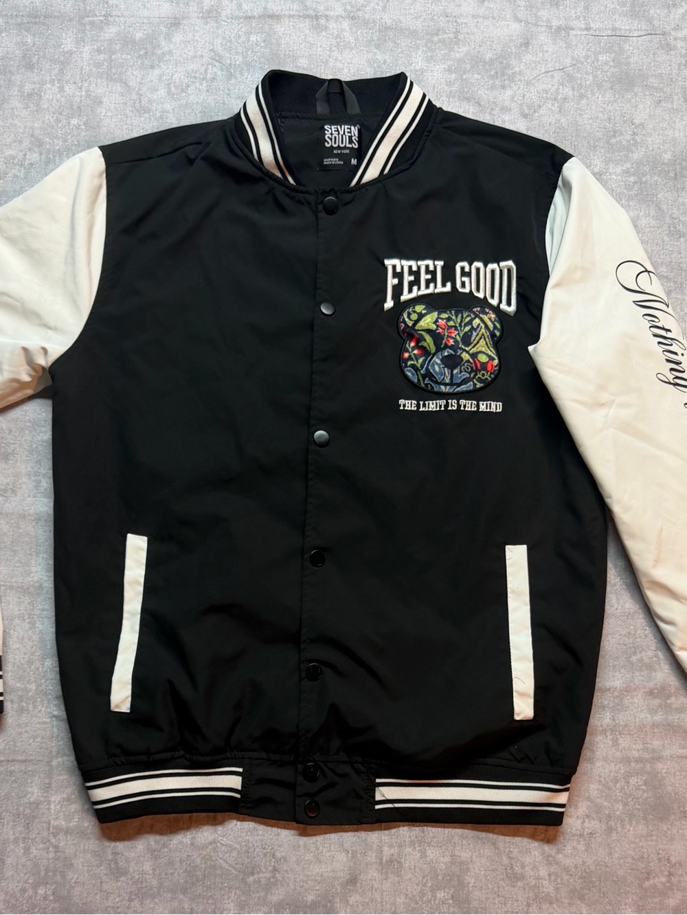 Seven Souls Black & White 'Feel Good' Varsity Jacket